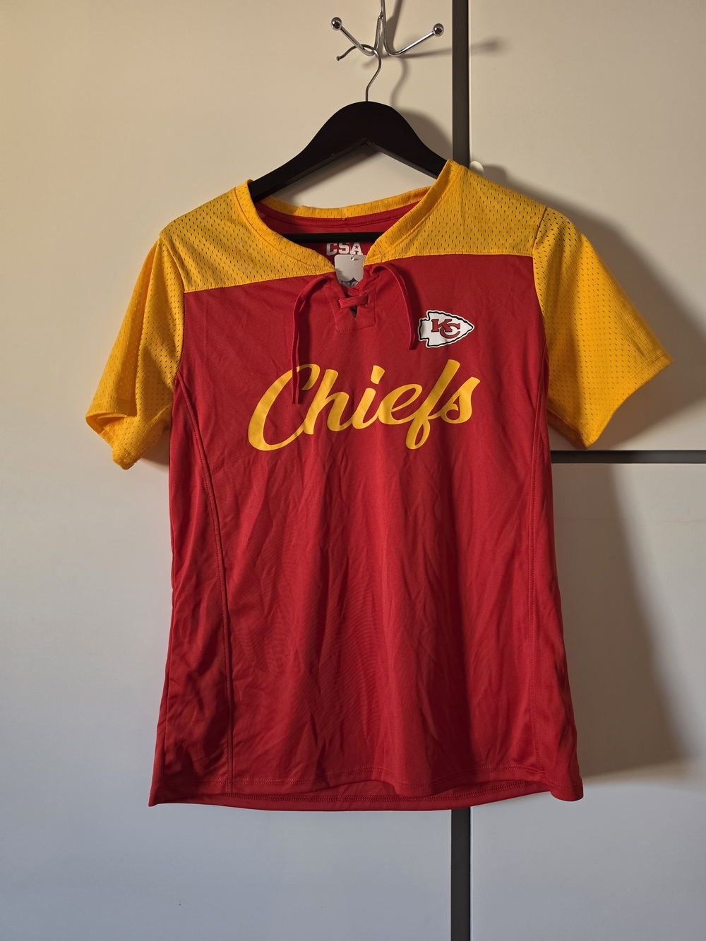 Kansas City Chiefs Wome's Red & Yellow Short Sleeve Jersey Top